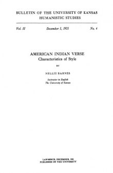 American Indian Verse: Characteristics of Style