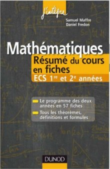 Mathématiques - Résumé du cours en fiches : ECS 1re et 2e années