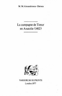 Campagne de Timur en Anatolie (Variorum reprint)