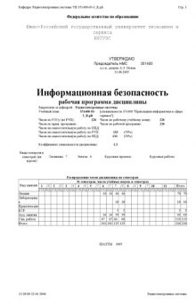 Информационная безопасность. Рабочая программа дисциплины