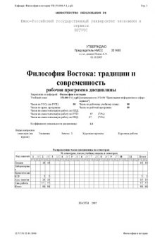 Философия Востока: традиции и современность. Рабочая программа дисциплины