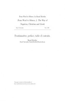 From Word to Silence, Vol. 2: The way of negation, Christian and Greek