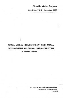 Rural Local Government And Rural Development In China, India Pakistan [1977]