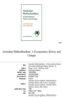 Australian Multiculturalism: A Documentary History and Critique (Multilingual Matters, Vol 37)