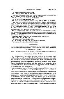 On the Equilibrium between Radiation and Matter